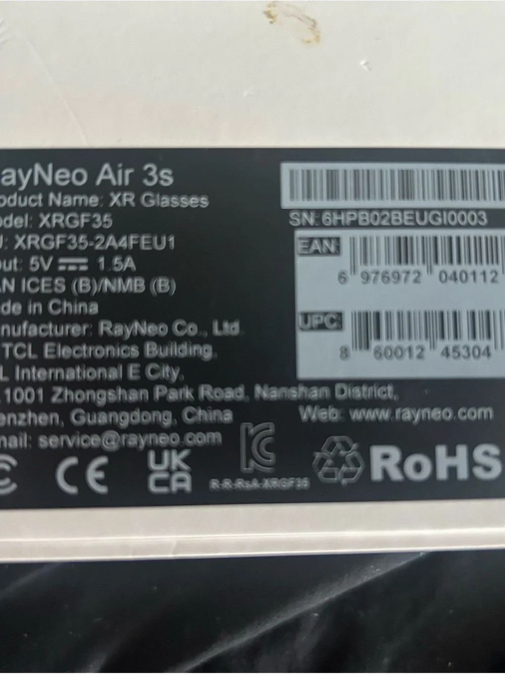 Ray Neo Air 3S  XR Smart Glasses - Black